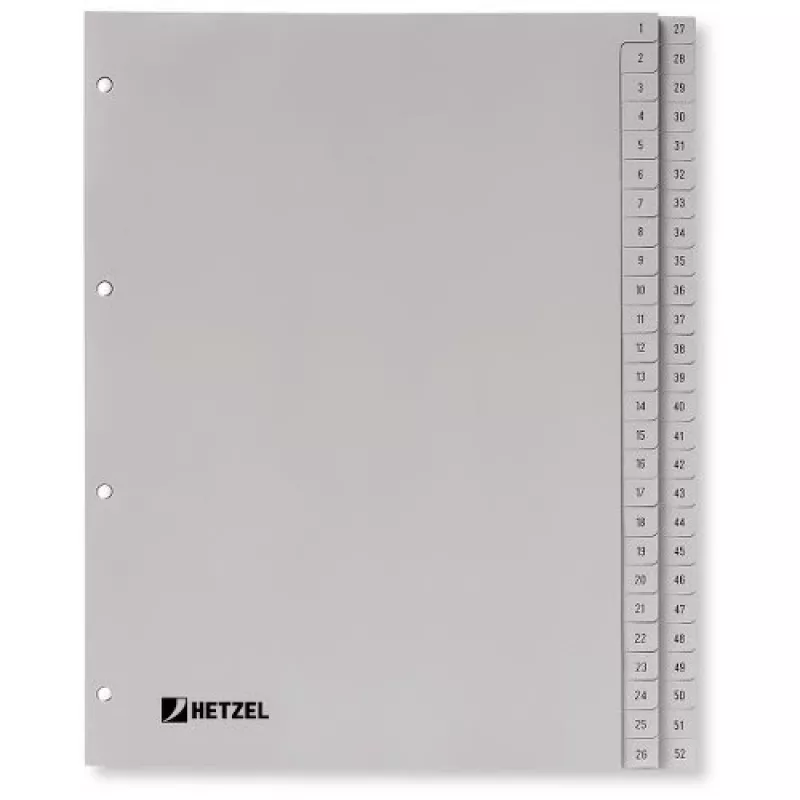 Rexel 721308 divisori in PP, numerici 1-52, A4, 52 pezzi, 0,11 mm, grigi