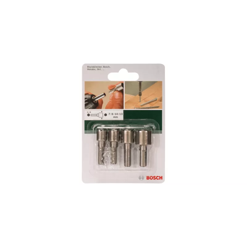Bosch 2609255904 Set di chiavi a bussola con attacco esagonale da 1/4 di pollice, 4 pezzi