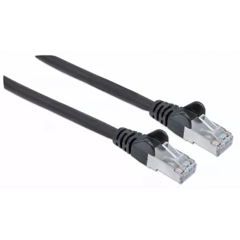 Cavo patch di rete Intellinet, cavo Cat7/connettori Cat6A, 0,25 m, nero, rame, S/FTP, LSOH/LSZH, PVC, RJ45, contatti dorati, senza linguetta, con protezione del gommino, garanzia a vita
