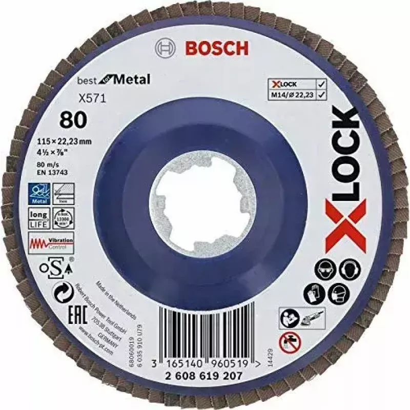 Disco abrasivo Bosch 115 mm, grana 80, modello 2608619207