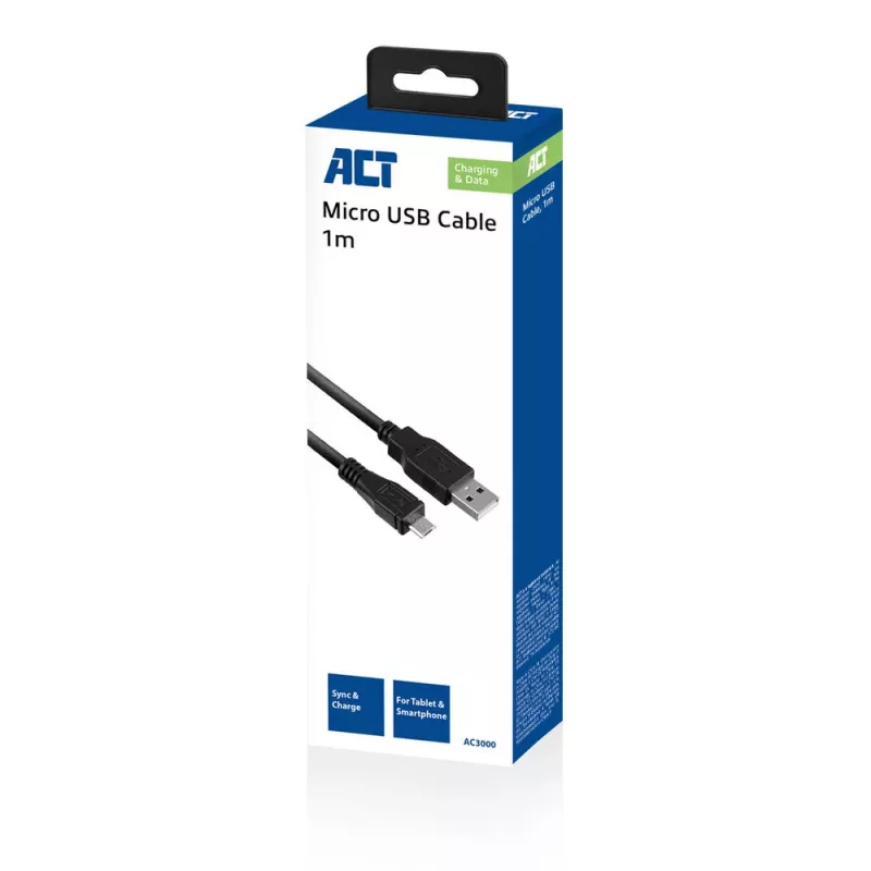ACT Cavo di ricarica/dati USB 2.0 connettore maschio A – connettore maschio Micro-B, 1 metro