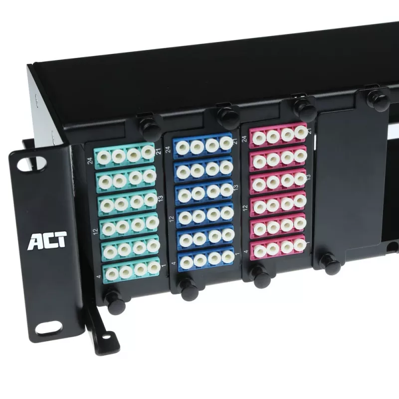 ACT Fiber Panel High Density 2HE per 12 cassette MTP®-MPO / piastre adattatore Keystone