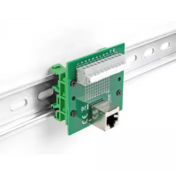 DeLOCK connettore femmina RJ50 su morsettiera con pulsante per guida DIN angolare