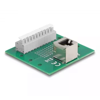 DeLOCK connettore femmina RJ50 su morsettiera con pulsante per guida DIN angolare