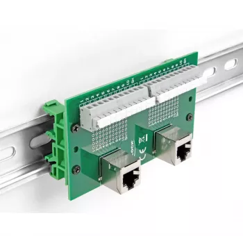DeLOCK RJ50 2 x connettore femmina su 2 x morsettiera con pulsante per guida DIN angolare