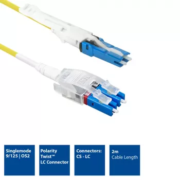 Cavo patch in fibra ottica ACT 2 metri Singlemode 9/125 OS2 Polarity Twist uniboot Duplex con connettori CS - LC