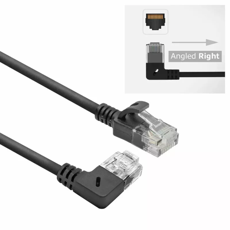 ACT nero 3 metri cavo patch U/UTP CAT6A LSZH Slimline con connettori RJ45 90° angolato a destra su dritto