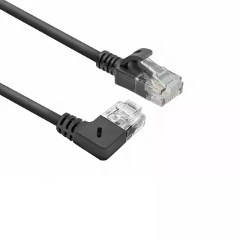 ACT Nero 5 metri U/UTP CAT6A LSZH Slimline cavo patch con connettori RJ45 90° angolato a destra su dritto