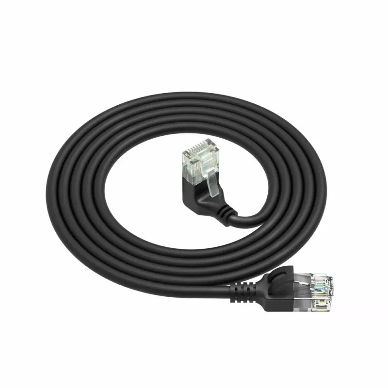 ACT Nero 2 metri U/UTP CAT6A LSZH Slimline cavo patch con connettori RJ45 90° angolato verso il basso su dritto