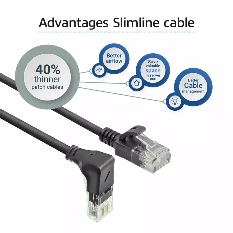 ACT Nero 2 metri U/UTP CAT6A LSZH Slimline cavo patch con connettori RJ45 90° angolato verso il basso su dritto
