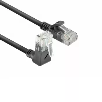 ACT Nero 0,5 metri U/UTP CAT6A LSZH Slimline cavo patch con connettori RJ45 90° angolato verso l'alto su dritto