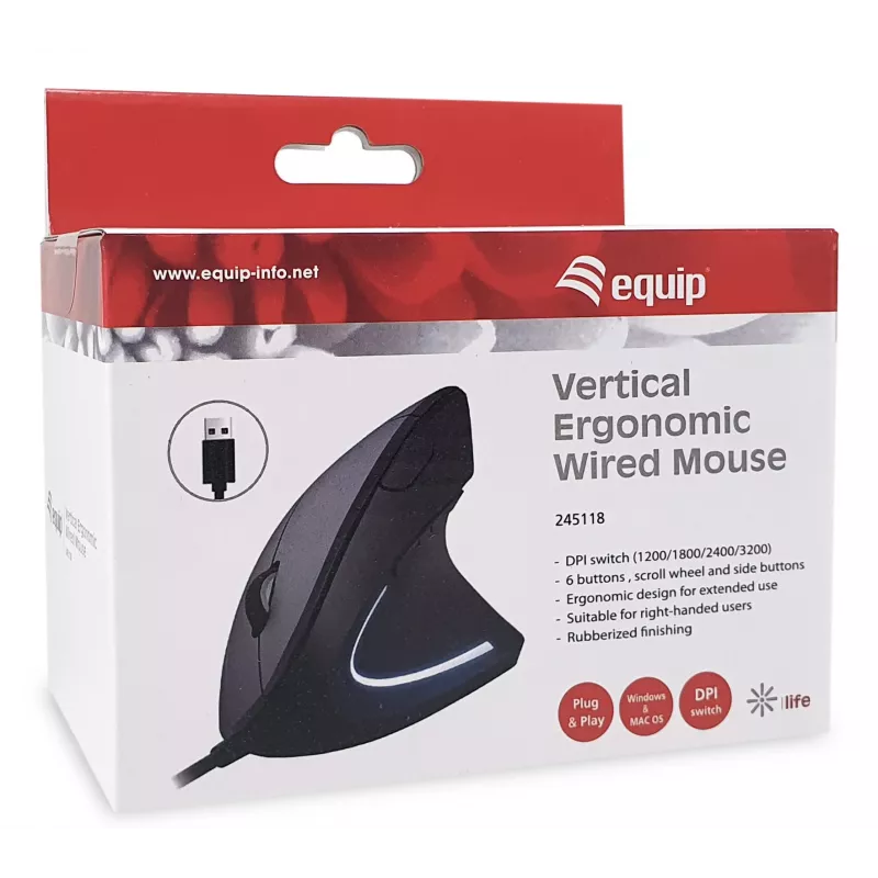 Equip 245118 mouse universale per destrimani USB Type-A ottico 3200 DPI