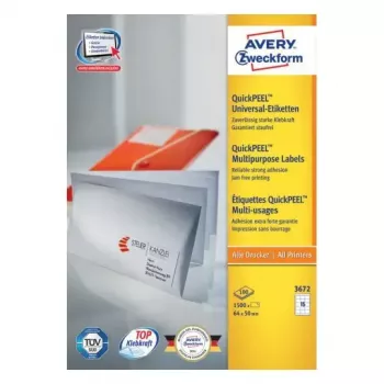 Etichette rettangolari adesive Avery Zweckform 3672 – bianco, adesivo permanente