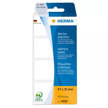 HERMA etichette indirizzo continue a modulo continuo 4302, 67 x 35 mm, bianco, 250 pz