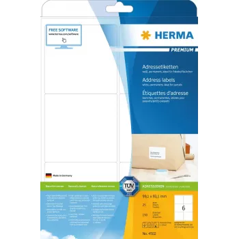 Etichette per indirizzi Premium HERMA 4502 A4 99,1x93,1 mm