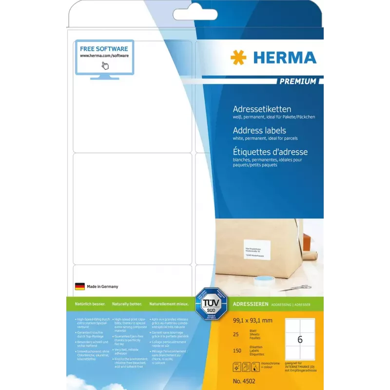 Etichette per indirizzi Premium HERMA 4502 A4 99,1x93,1 mm