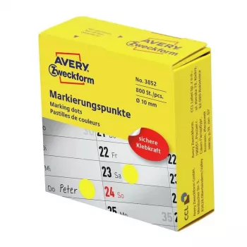 Etichette adesive rotonde Avery 3852, 1 cm di diametro, adesivo permanente, 800 pz., giallo