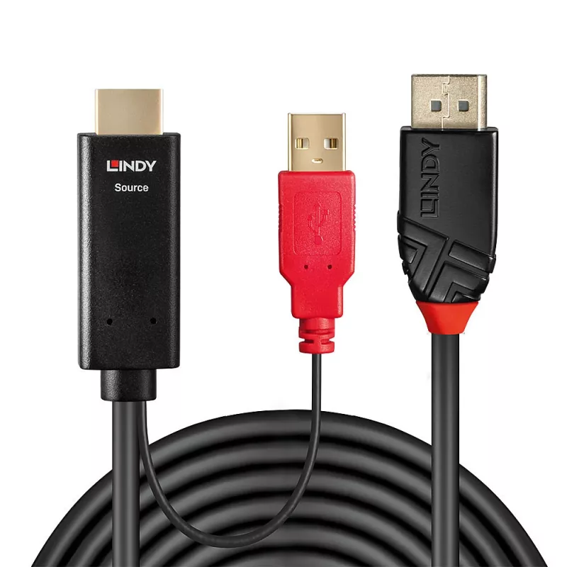 Cavo Lindy HDMI-DisplayPort, 5 m, DisplayPort, HDMI + USB, connettore maschio, connettore maschio, oro