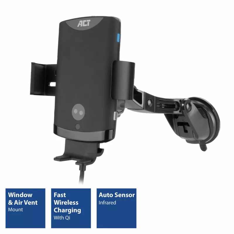Supporto auto automatico per smartphone ACT AC9010 con ricarica wireless