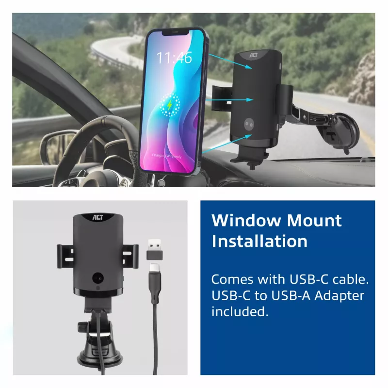 Supporto auto automatico per smartphone ACT AC9010 con ricarica wireless