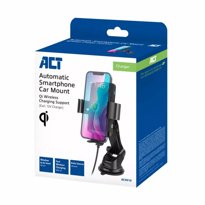 Supporto auto automatico per smartphone ACT AC9010 con ricarica wireless