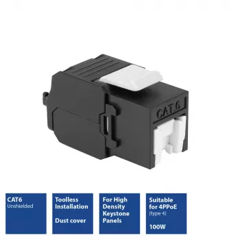 ACT Keystone Jack RJ45 CAT6 non schermato senza attrezzi con Shutter, nero