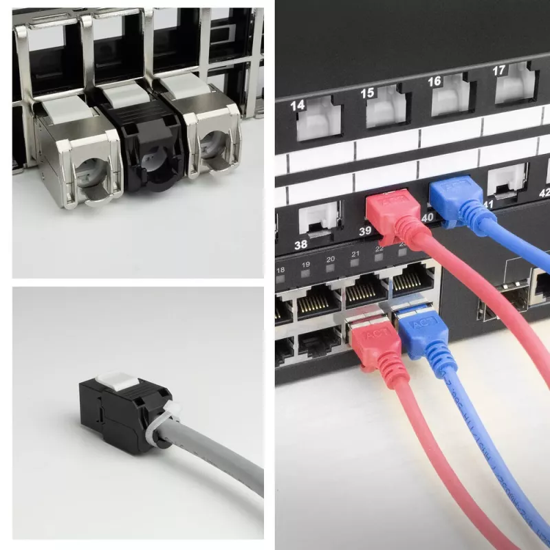ACT Keystone Jack RJ45 CAT6 non schermato senza attrezzi con Shutter, nero
