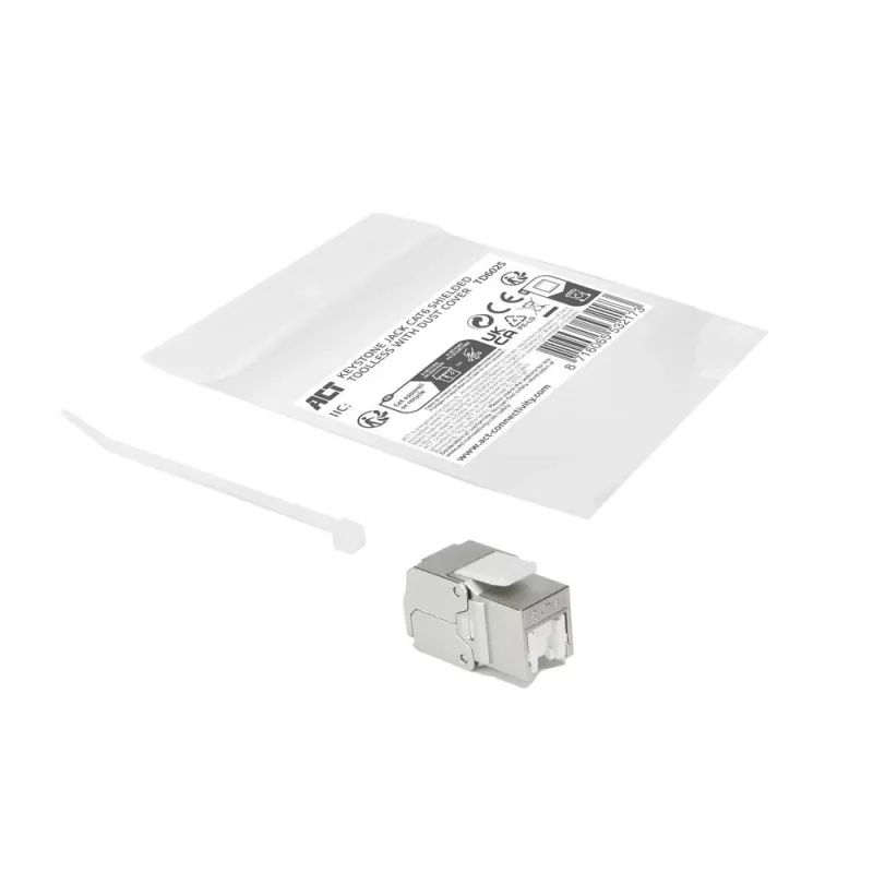 ACT Keystone Jack RJ45 CAT6 schermato senza attrezzi con Shutter argento-bianco