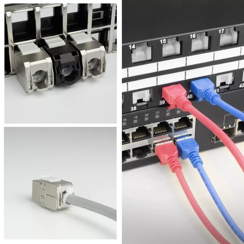 ACT Keystone Jack RJ45 CAT6 schermato senza attrezzi con Shutter argento-bianco