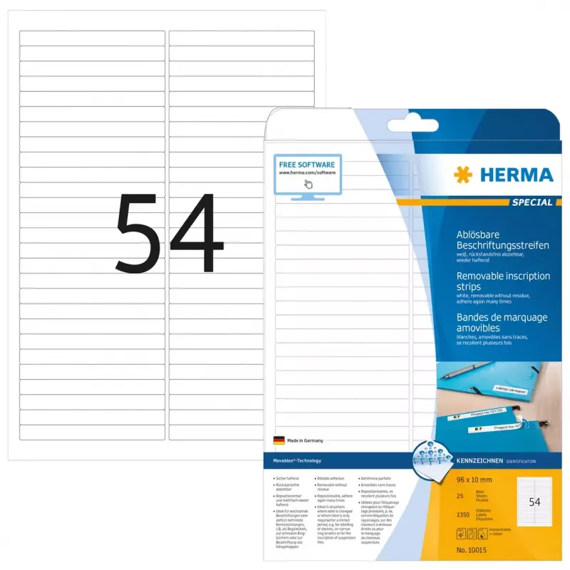 Strisce etichetta rimovibili HERMA A4 96x10 mm bianche