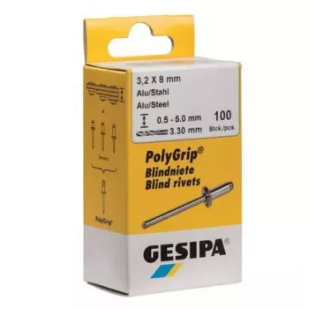 Rivetto cieco GESIPA 1432058 acciaio grigio testa 9,5 mm gambo 4,8 mm lunghezza 10 mm