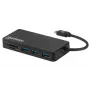 Manhattan dock/hub USB-C con lettore di schede, porte (x3): USB-A (x3), 5 Gbit/s (USB 3.2 Gen1 alias USB 3.0), alimentazione esterna non necessaria, universale per tutti i dispositivi, SuperSpeed USB, nero, tre anni di garanzia