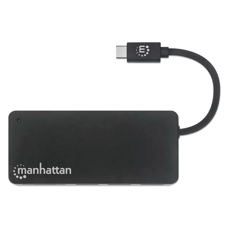 Manhattan dock/hub USB-C con lettore di schede, porte (x3): USB-A (x3), 5 Gbit/s (USB 3.2 Gen1 alias USB 3.0), alimentazione esterna non necessaria, universale per tutti i dispositivi, SuperSpeed USB, nero, tre anni di garanzia