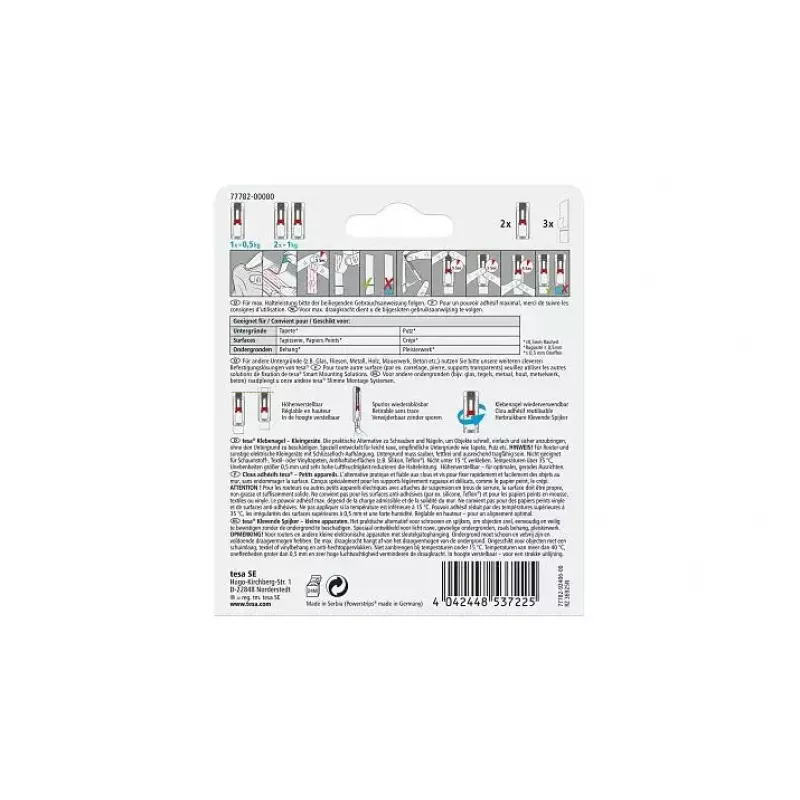 tesa Powerstrips Chiodo adesivo per carta da parati e intonaco, 0,5 kg, 1 pz. (77782-00000-00)
