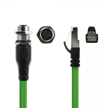 Cavo per sensori ACT Industrial 1,50 metri M12A 8 poli connettore femmina su connettore RJ45 maschio, cavo TPE SF/UTP Ultraflex, schermato