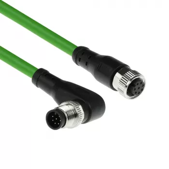 Cavo per sensori ACT Industrial 5,00 metri M12A 8 poli connettore maschio angolare su connettore femmina M12A, cavo TPE Ultraflex, schermato
