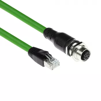 Cavo per sensori ACT Industrial 1,50 metri M12D 4 poli connettore femmina a pannello su connettore RJ45 maschio, cavo TPE Superflex Xtreme, schermato