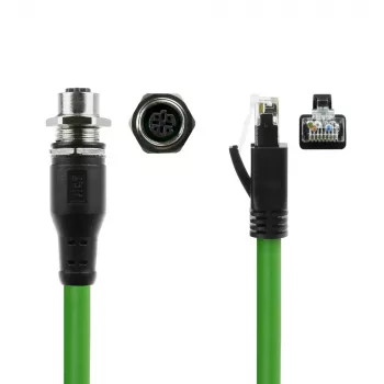 Cavo per sensori ACT Industrial 3,00 metri M12D 4 poli connettore femmina a pannello su connettore RJ45 maschio, cavo TPE Superflex Xtreme, schermato