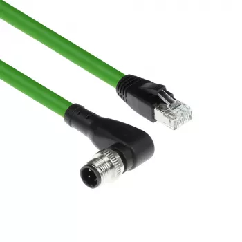 Cavo per sensori ACT Industrial 1,50 metri M12D 4 poli connettore maschio angolare su connettore RJ45 maschio, cavo TPE Superflex Xtreme, schermato