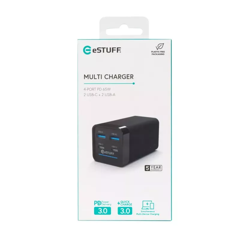 Caricabatterie portatile eSTUFF ES635200 universale nero 2 USB Type-C