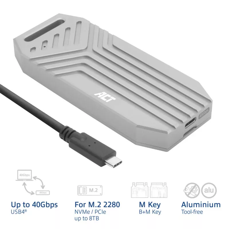 ACT USB 40 Gbit/s M.2 2280 NVMe / PCIe case SSD, senza attrezzi