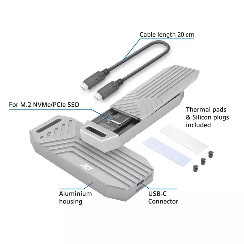 ACT USB 40 Gbit/s M.2 2280 NVMe / PCIe case SSD, senza attrezzi