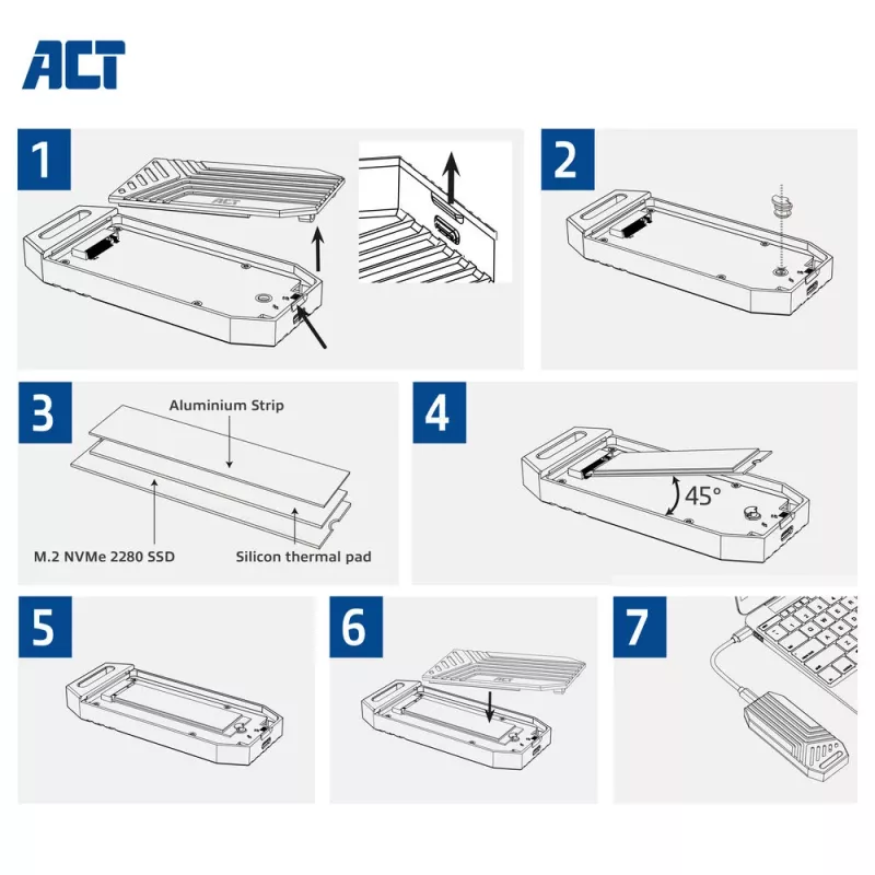 ACT USB 40 Gbit/s M.2 2280 NVMe / PCIe case SSD, senza attrezzi