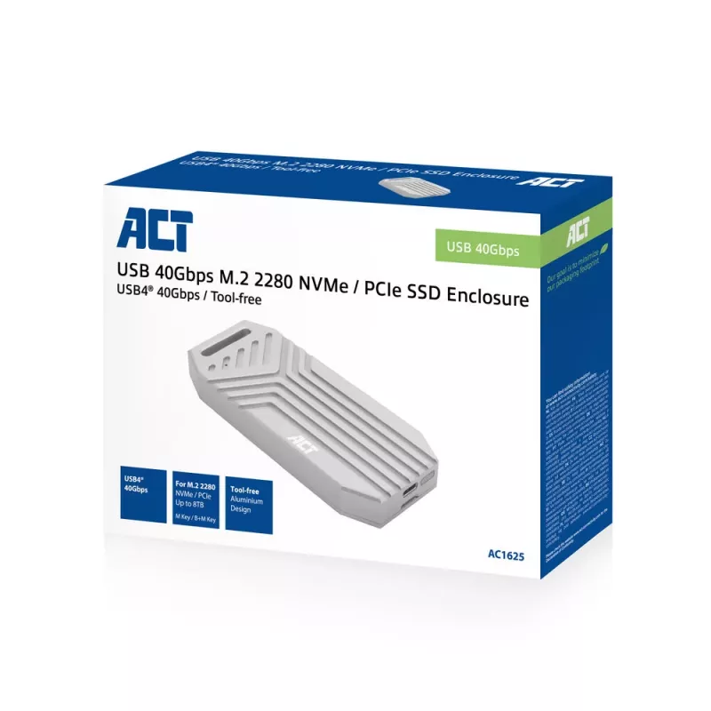 ACT USB 40 Gbit/s M.2 2280 NVMe / PCIe case SSD, senza attrezzi