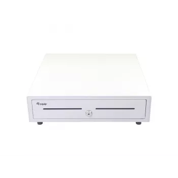 Cassetto portavalori EQUIP 351011, cassetto portavalori manuale/automatico, 4 scomparti banconote / 8 monete, metallo, bianco, 420×405×110 mm