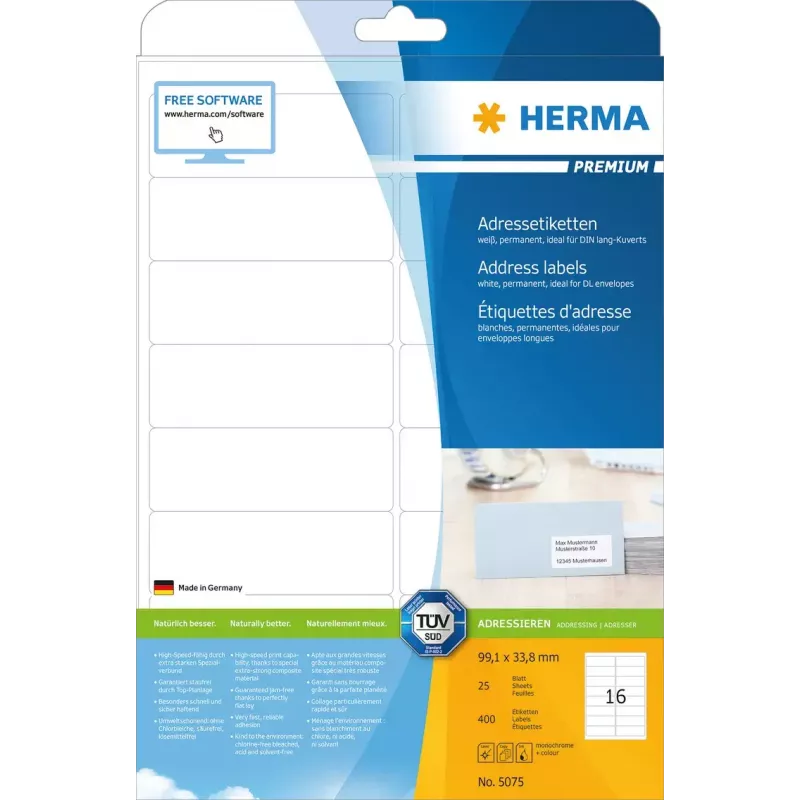 Etichette per indirizzi Premium HERMA A4 99,1x33,8 mm 400 pz.