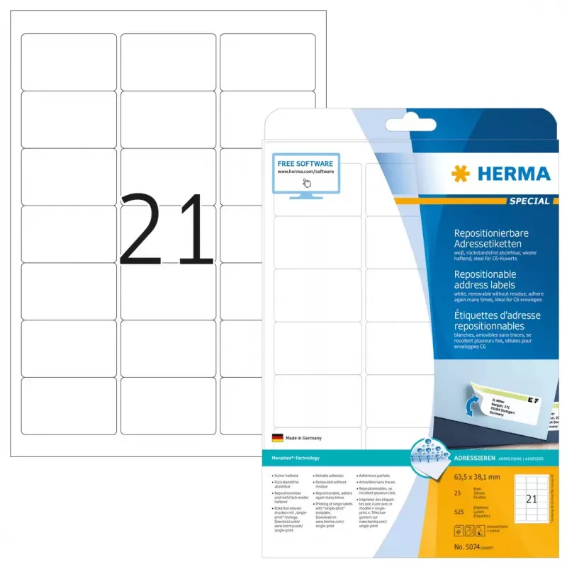 Etichette per indirizzi rimovibili HERMA 5074