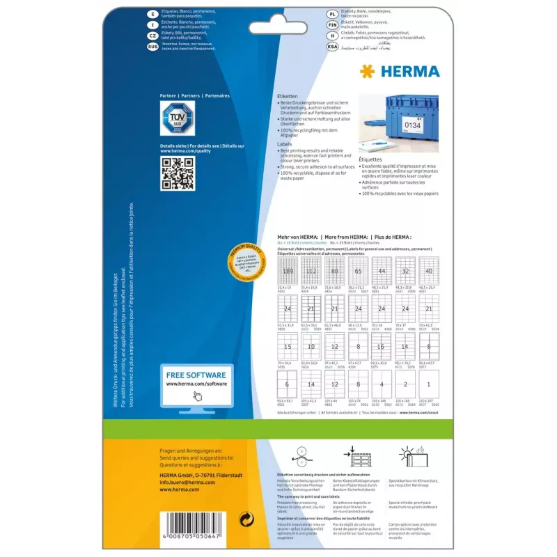 Etichetta per stampante adesiva HERMA Labels Premium A4 5064