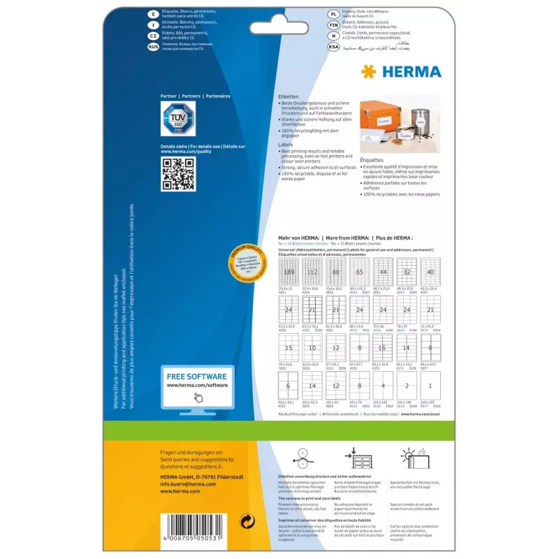 Etichette per stampante adesive HERMA Labels Premium A4 66x33,8 mm