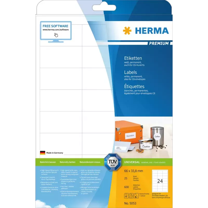 Etichette per stampante adesive HERMA Labels Premium A4 66x33,8 mm
